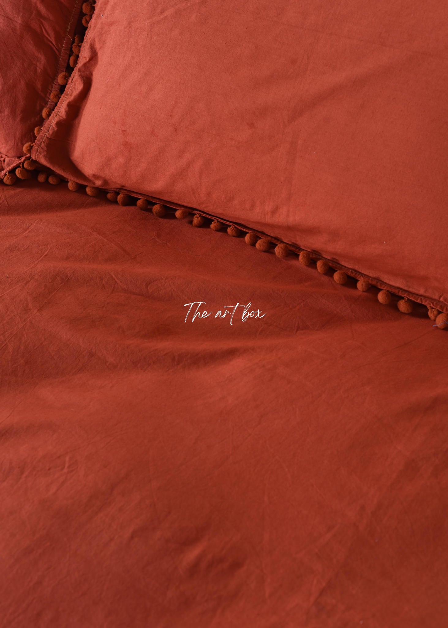 Red Linen Bedsheet with Pillow Covers