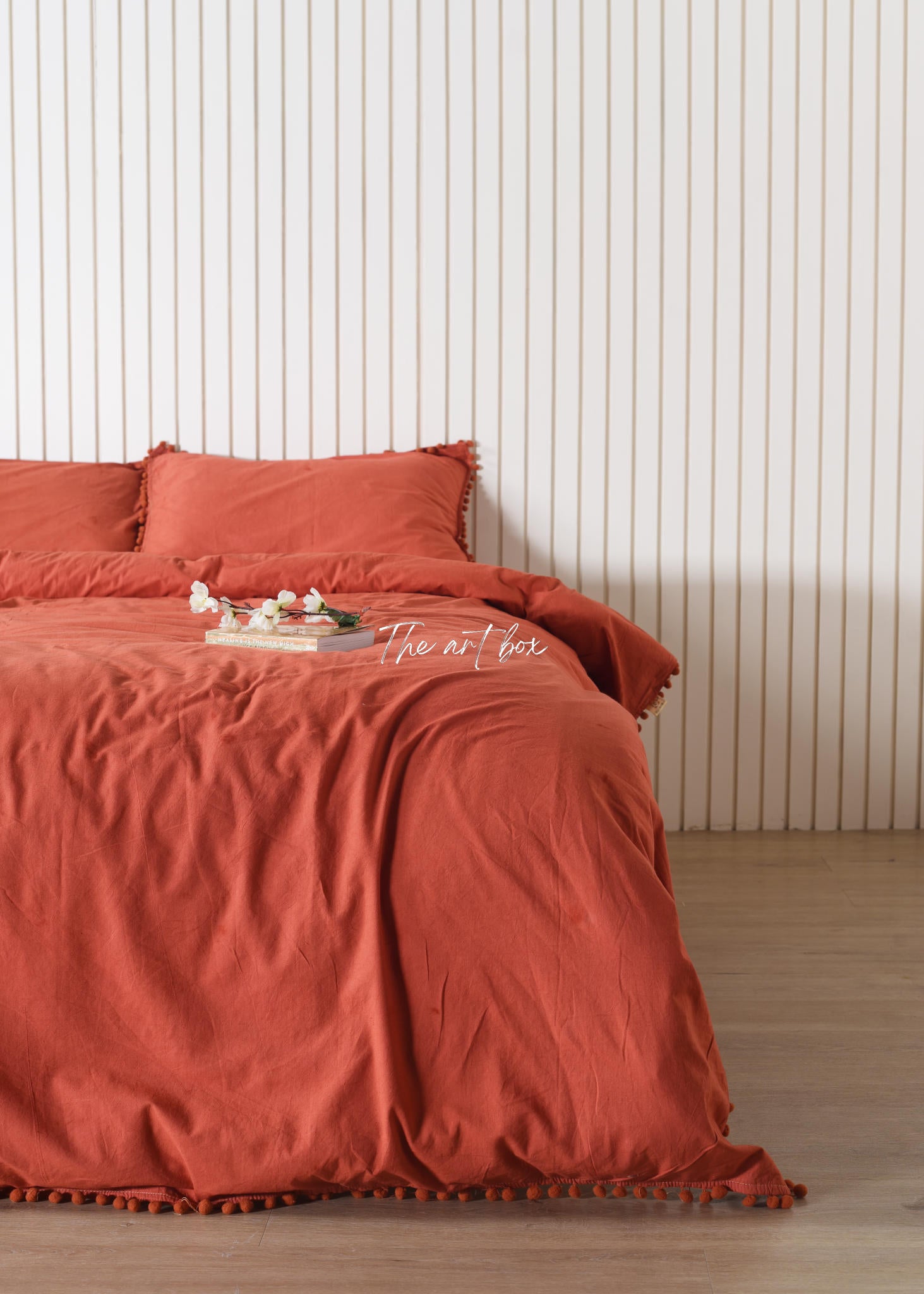 Red Linen Duvet Cover and Pillow Set