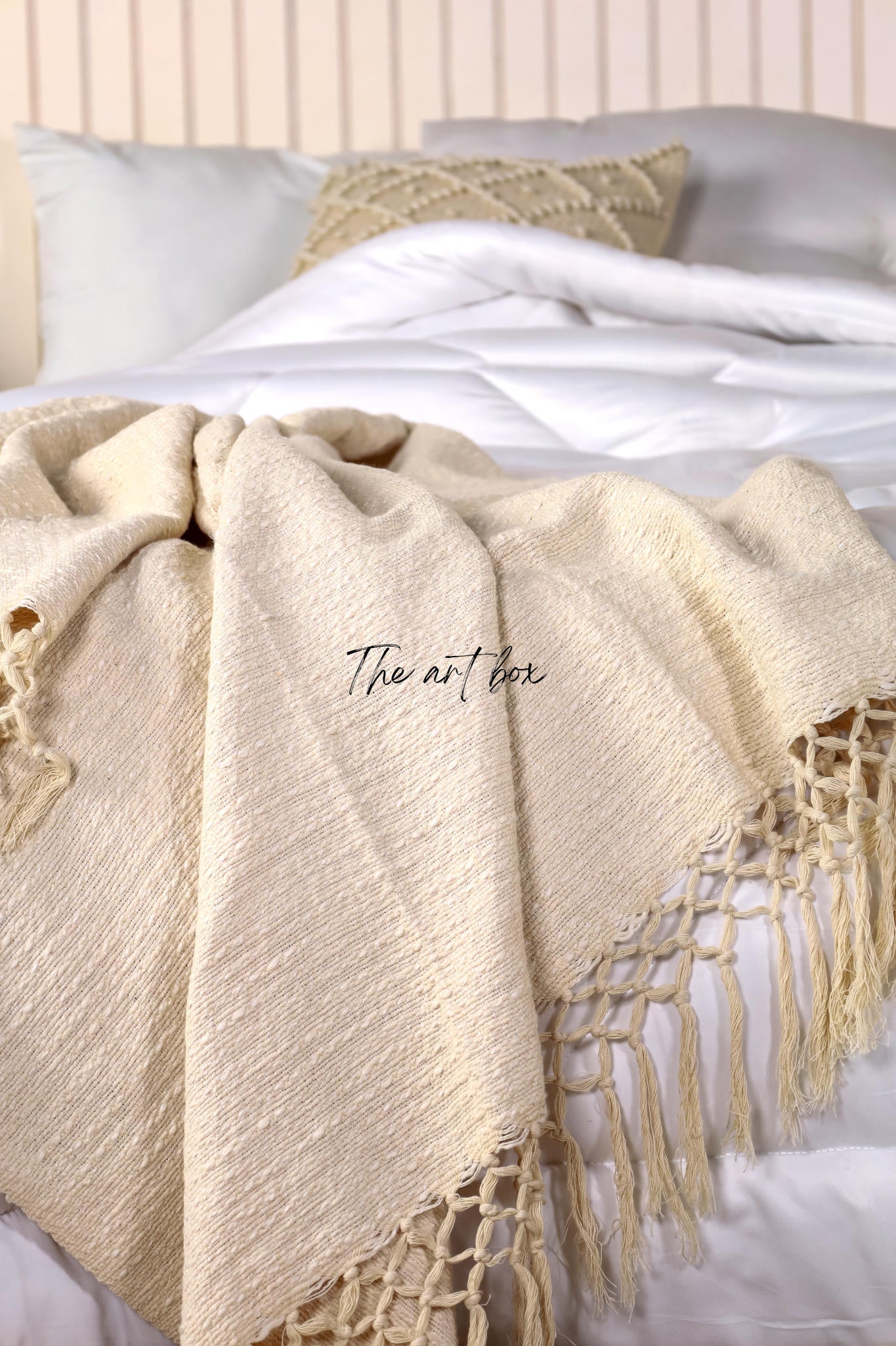 Beige Solid Color Throw