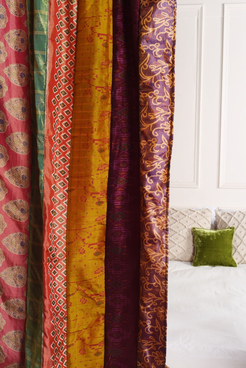 Multicolor Silk Patchwork Curtains - 2 Panel set