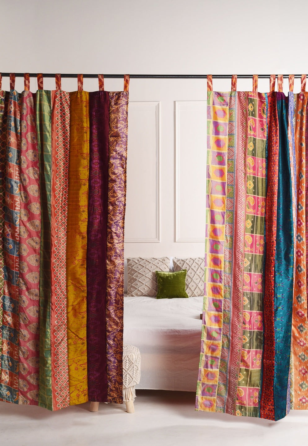 Multicolor Silk Patchwork Curtains - 2 Panel set