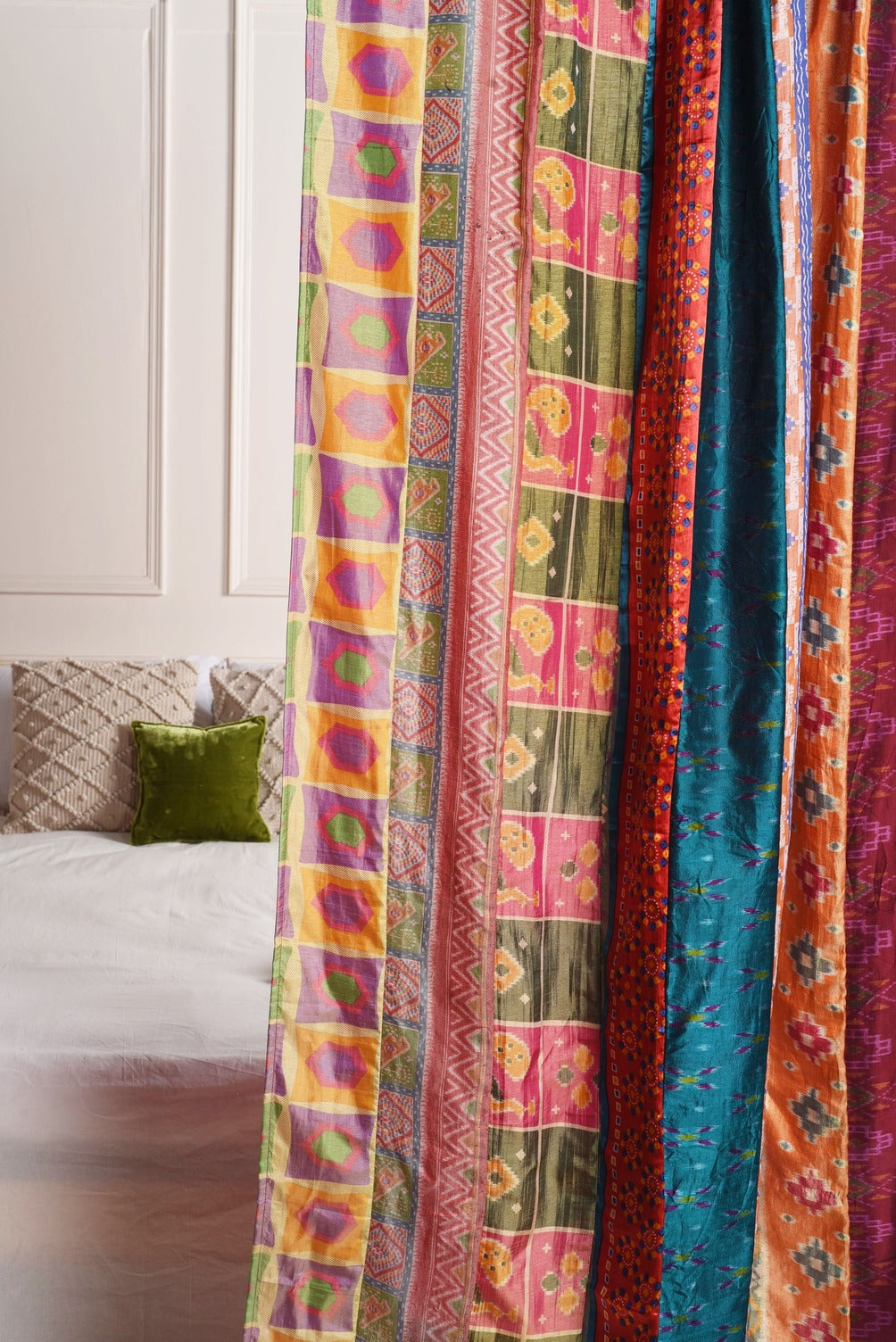 Multicolor Silk Patchwork Curtains - 2 Panel set