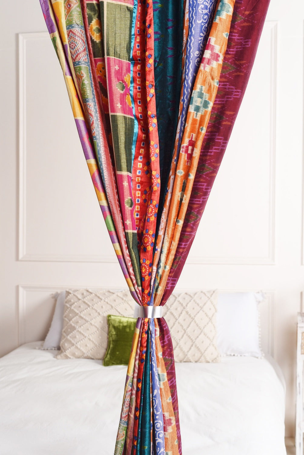 Multicolor Silk Patchwork Curtains - 2 Panel set