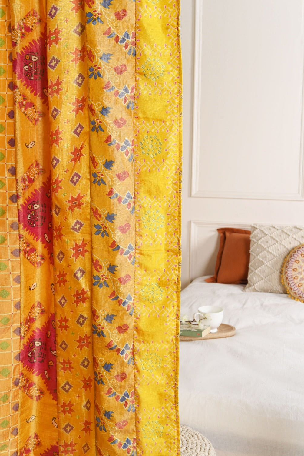 Yellow Silk Patchwork Curtains - 2 Panel set