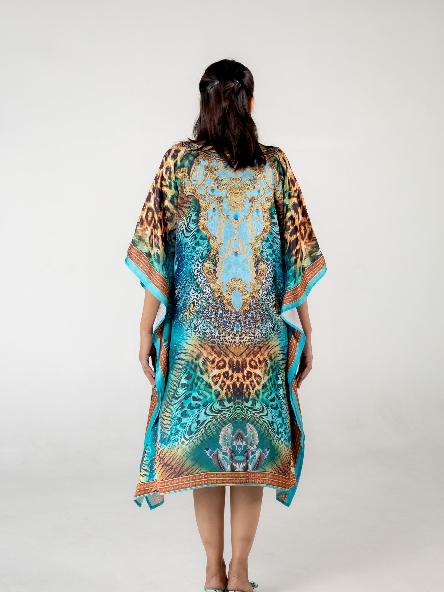 Cyan Print Kaftan Dresses for Women Short Kaftan