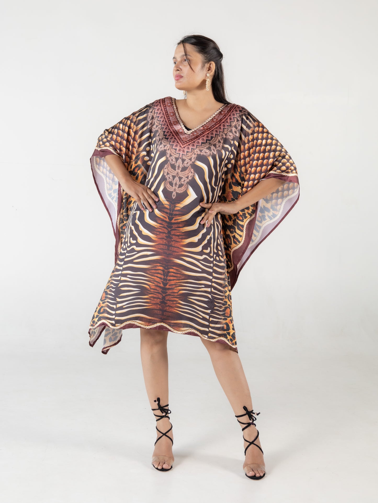 Tiger Print Kaftan Dresses for Women Short Kaftan