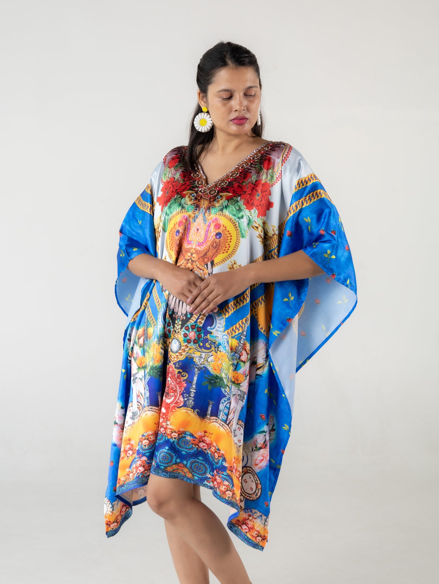 Navu Blue Print Kaftan Dresses for Women Short Kaftan