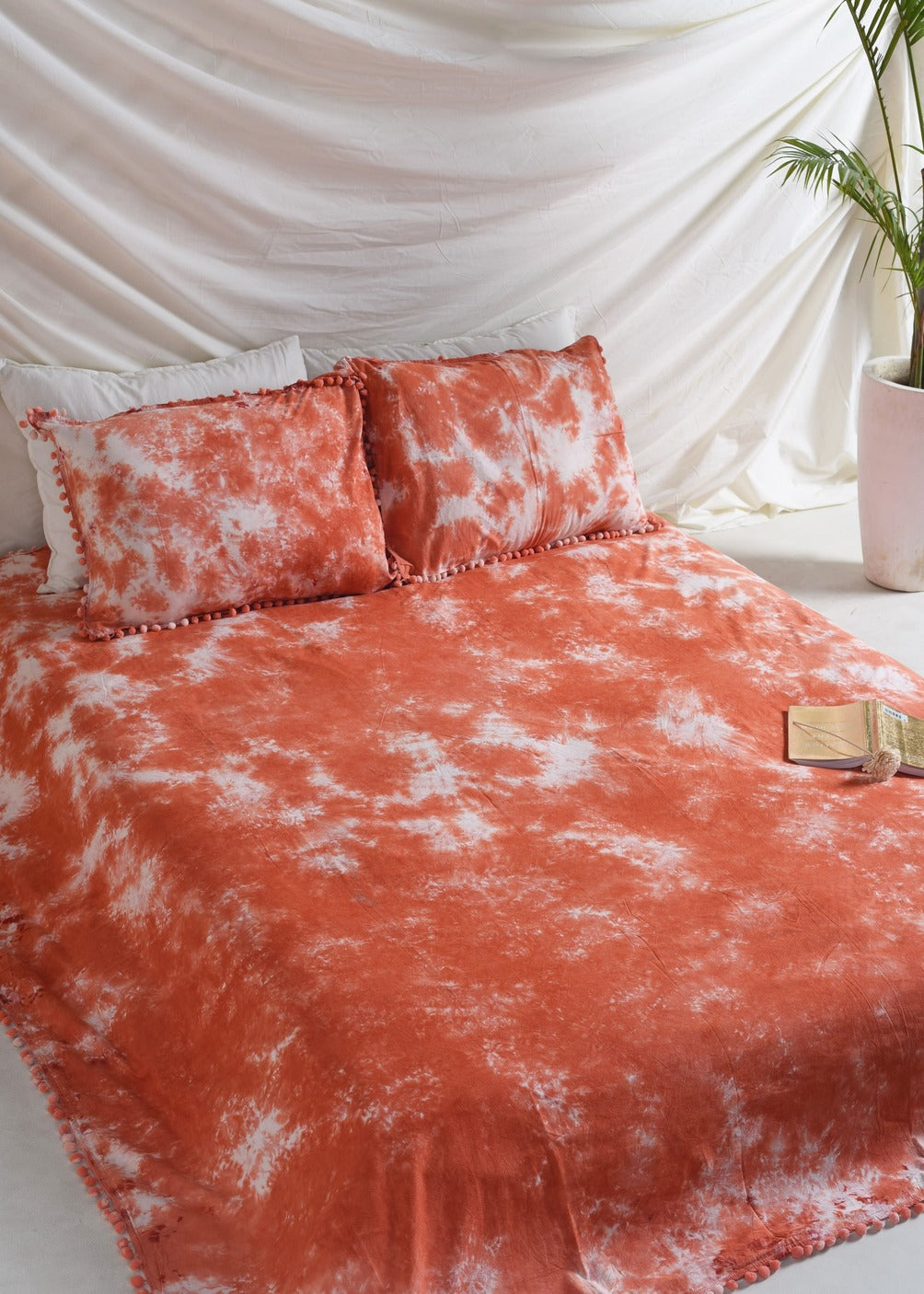 Orange Tie Dye Bedsheets with Pillow Covers