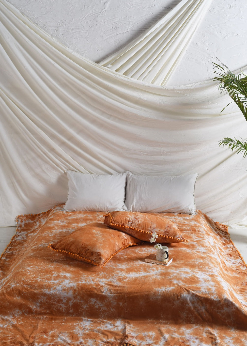 Rust Orange Tie Dye Bedsheets with Pillow Covers