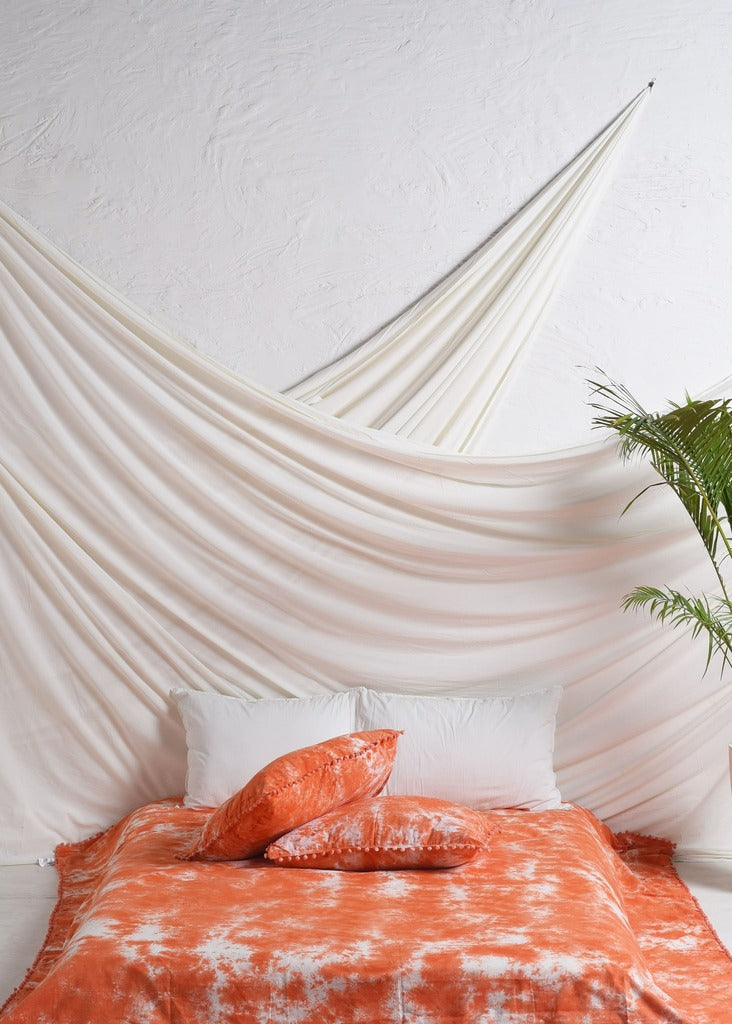 Orange and White Tie Dye Bedsheets with Pillow Covers