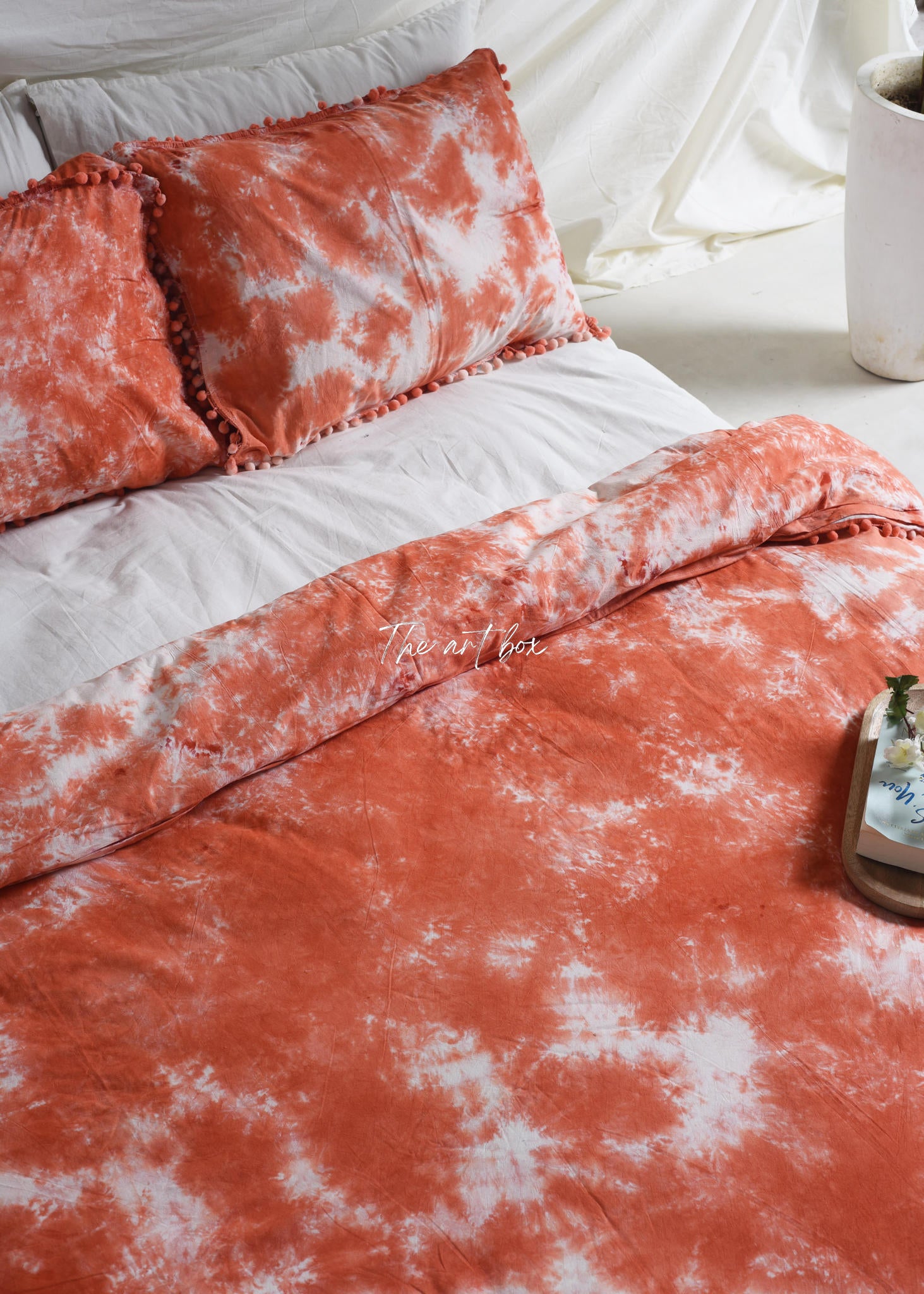 Orange Tie-Dye Duvet Cover with Pillow cases Set