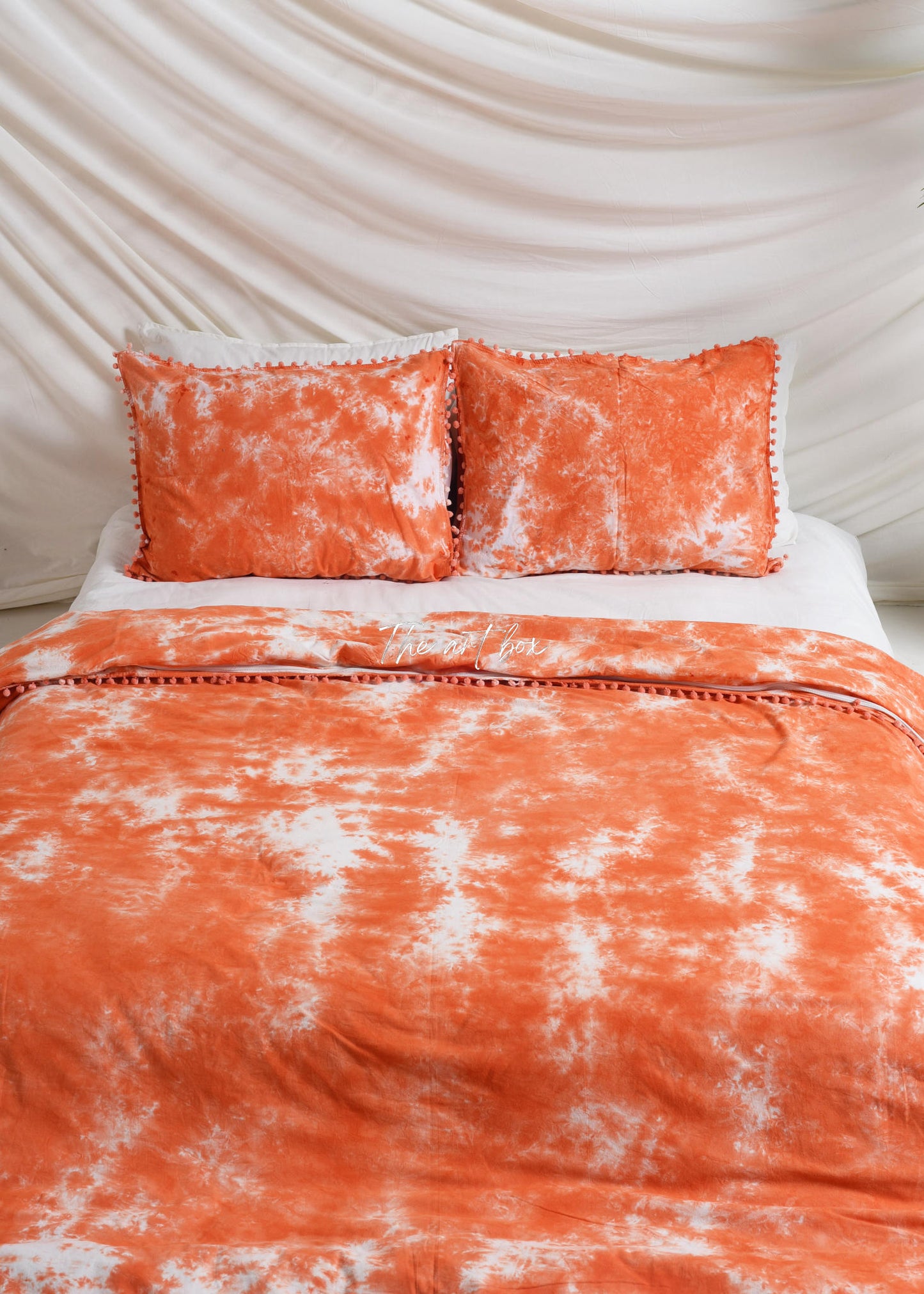 Orange and White Tie-Dye Duvet Cover with Pillow cases Set