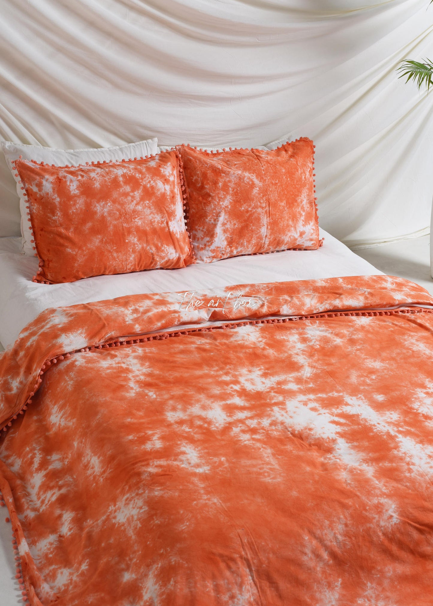 Orange and White Tie Dye Bedsheets with Pillow Covers