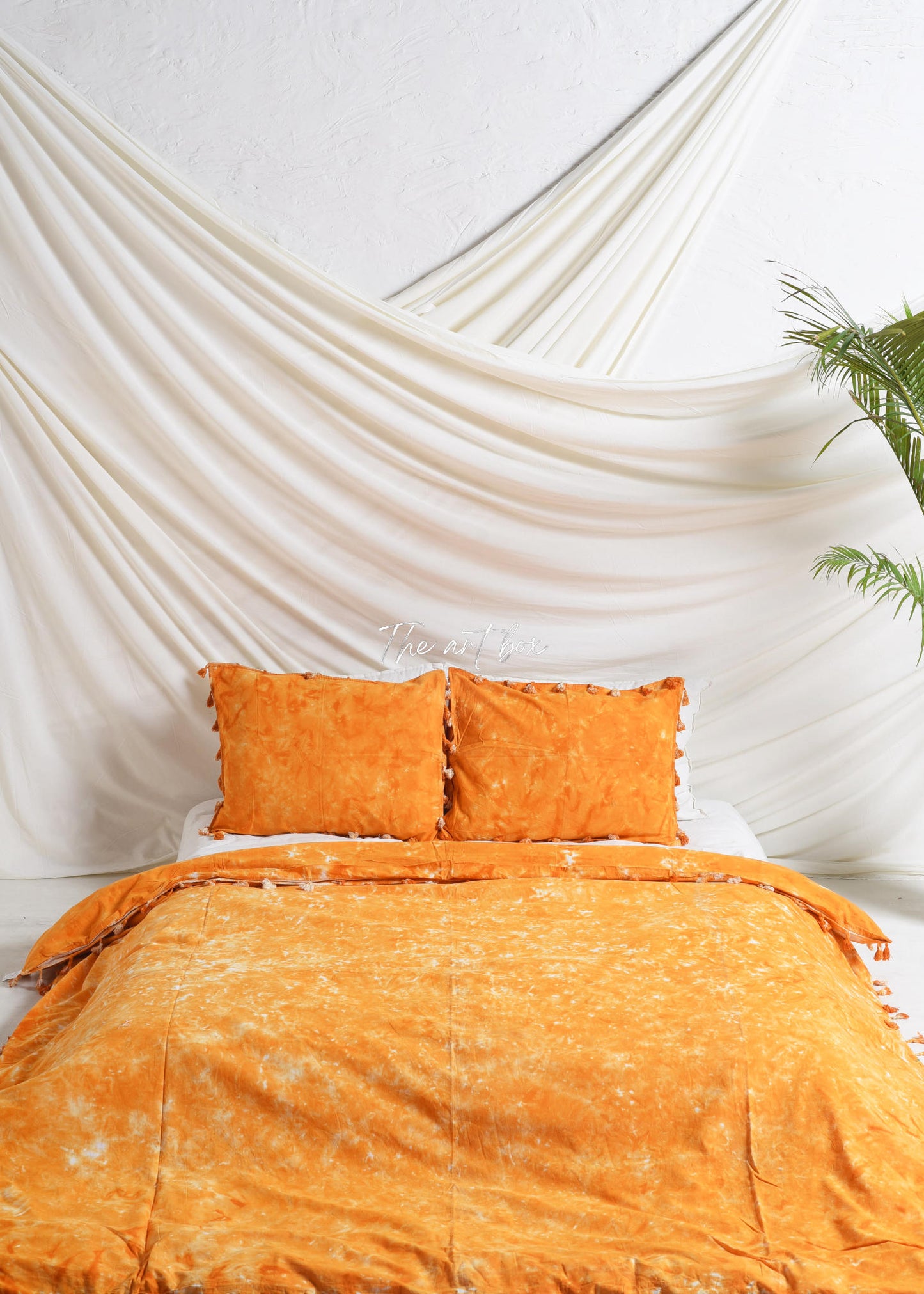 Turmeric Orange Tie Dye Bedsheets with Pillow Covers