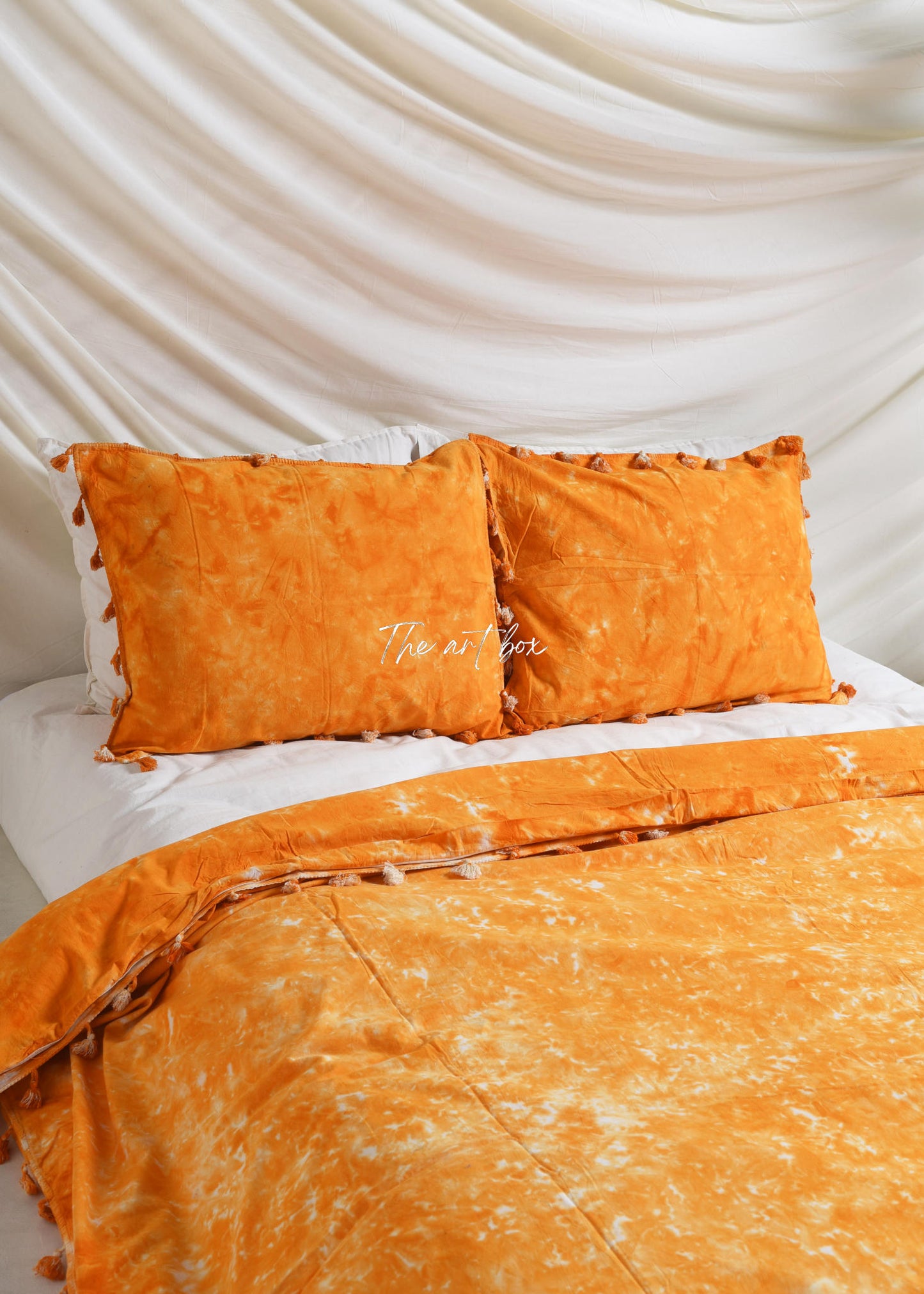 Turmeric Orange Tie Dye Bedsheets with Pillow Covers