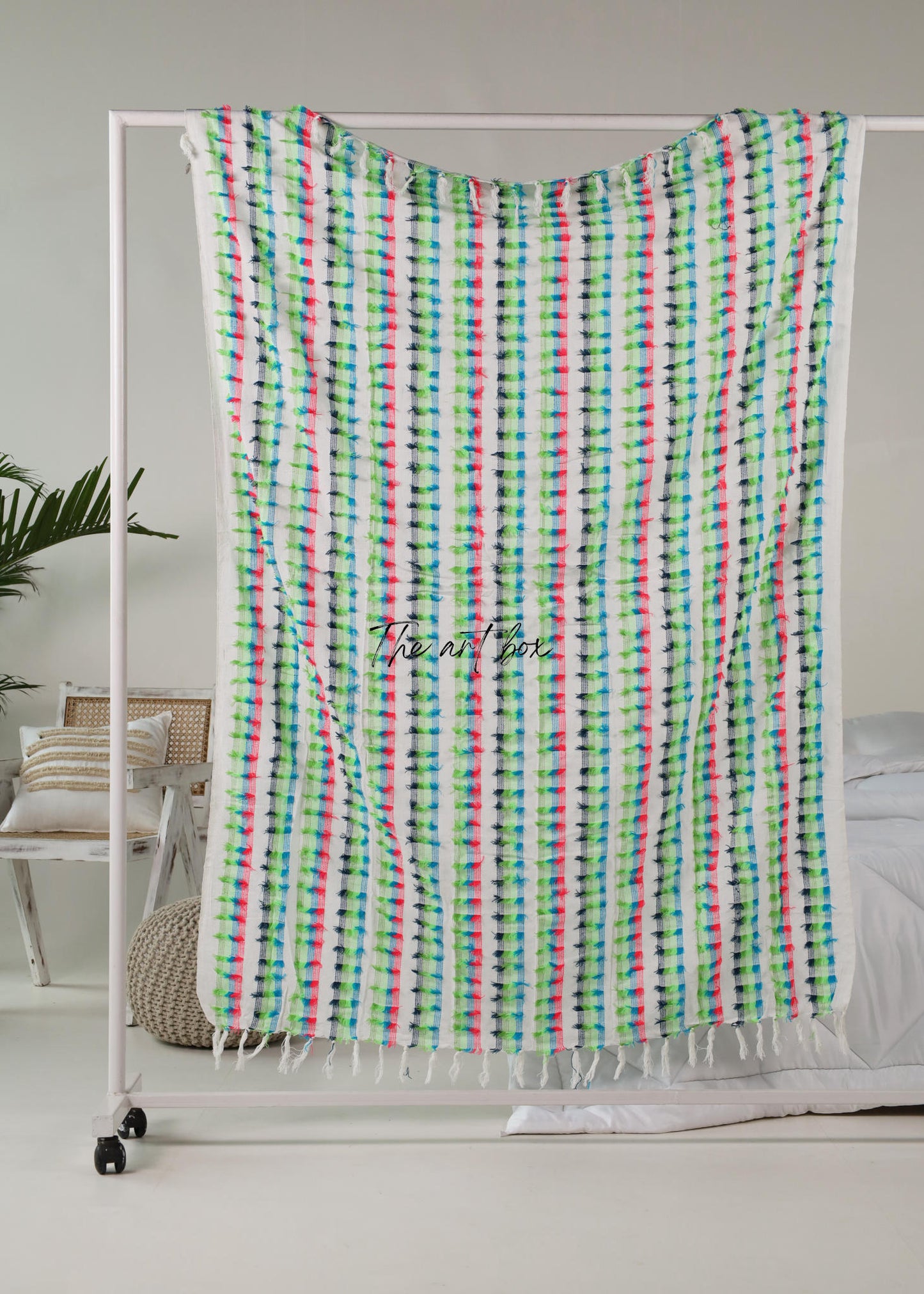 Multi Color White Striped Hand Tufted Throw