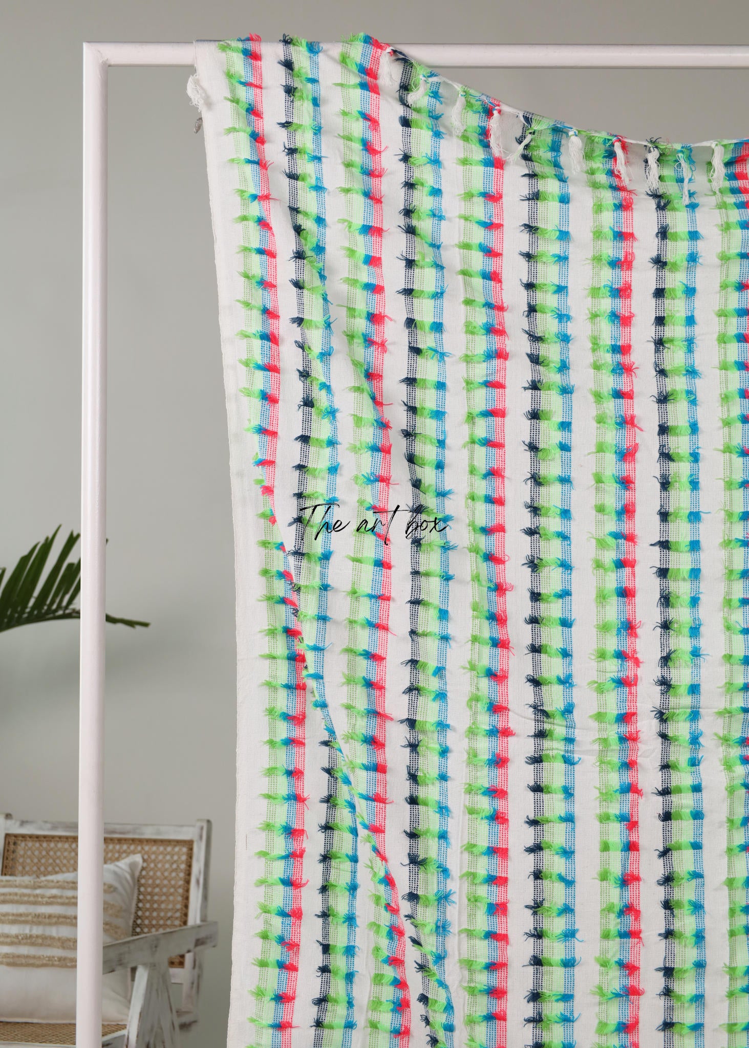 Multi Color White Striped Hand Tufted Throw