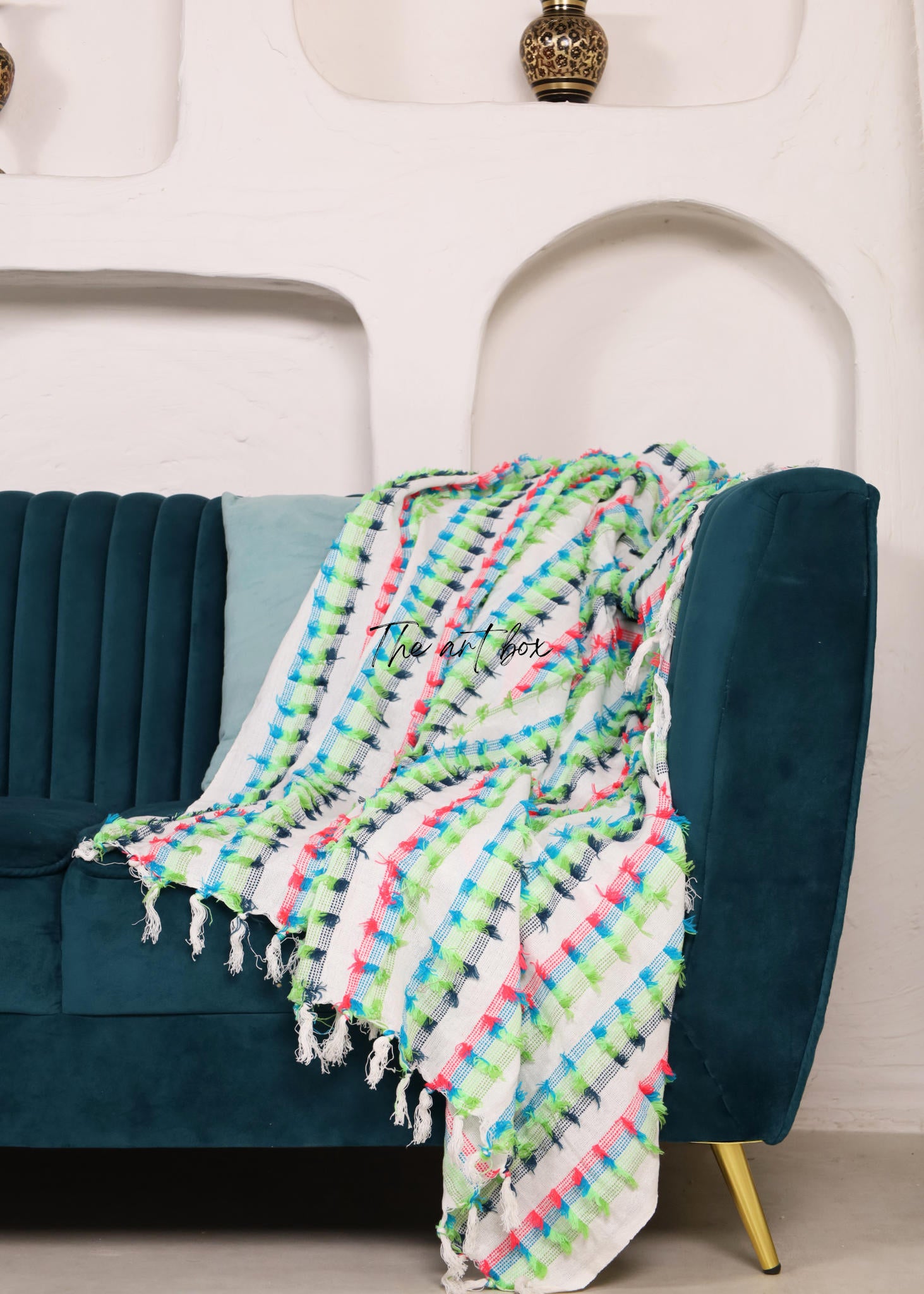 Multi Color White Striped Hand Tufted Throw