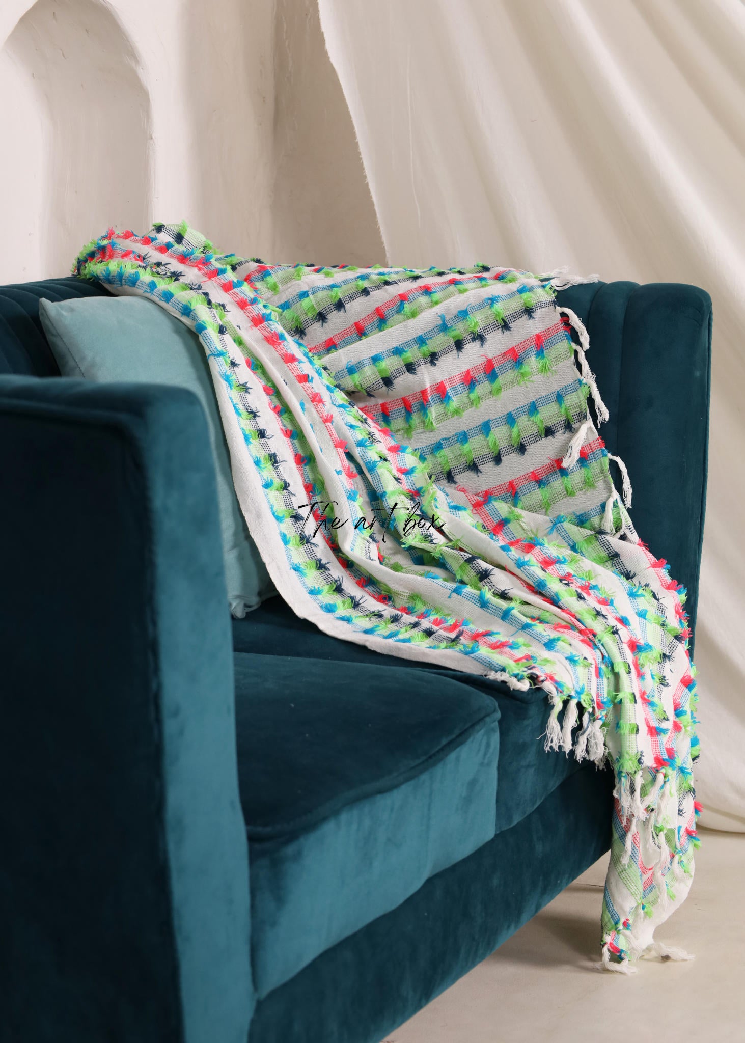 Multi Color White Striped Hand Tufted Throw