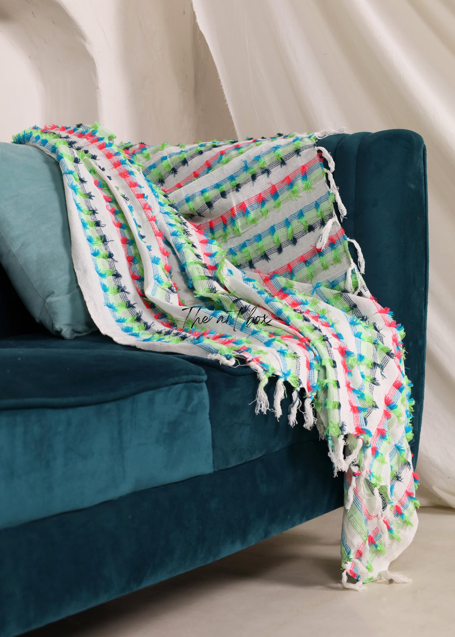 Multi Color White Striped Hand Tufted Throw