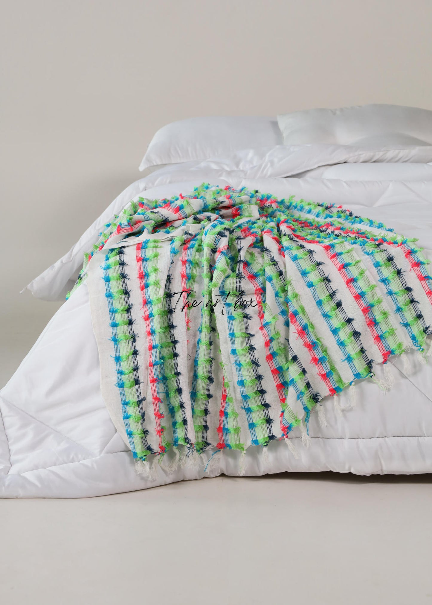 Multi Color White Striped Hand Tufted Throw