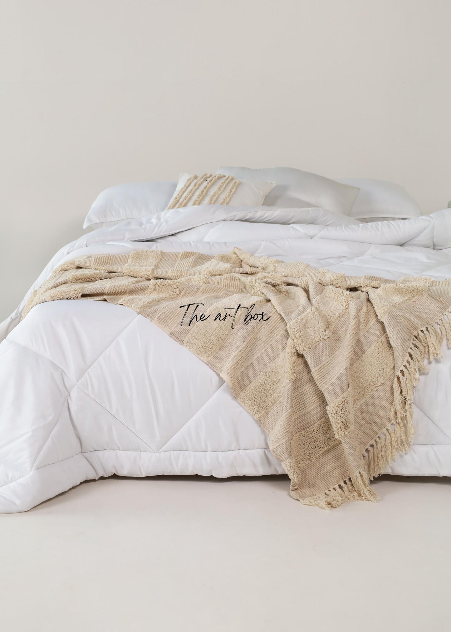 Cream Color Striped Hand Tufted Throw