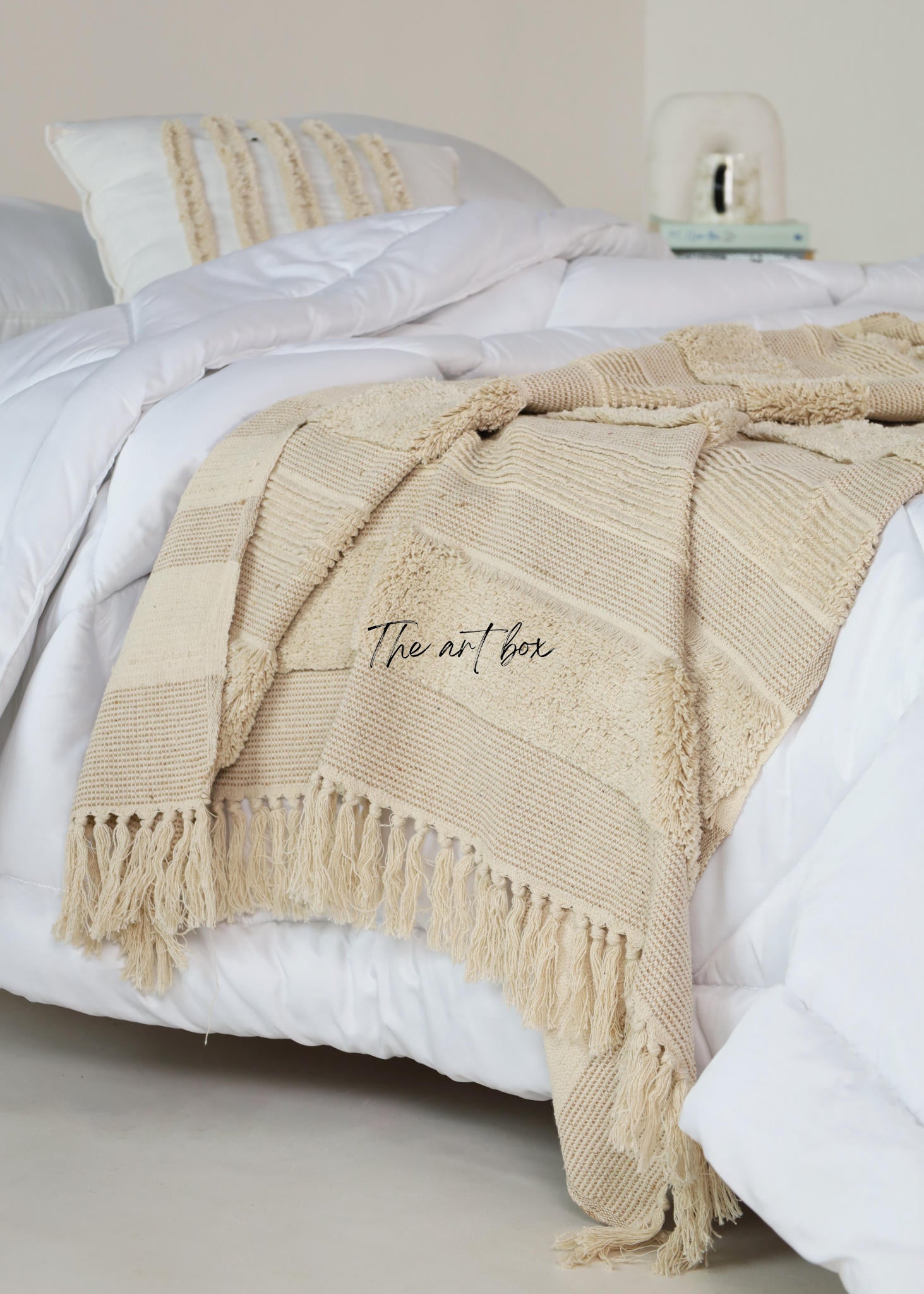 Cream Color Striped Hand Tufted Throw