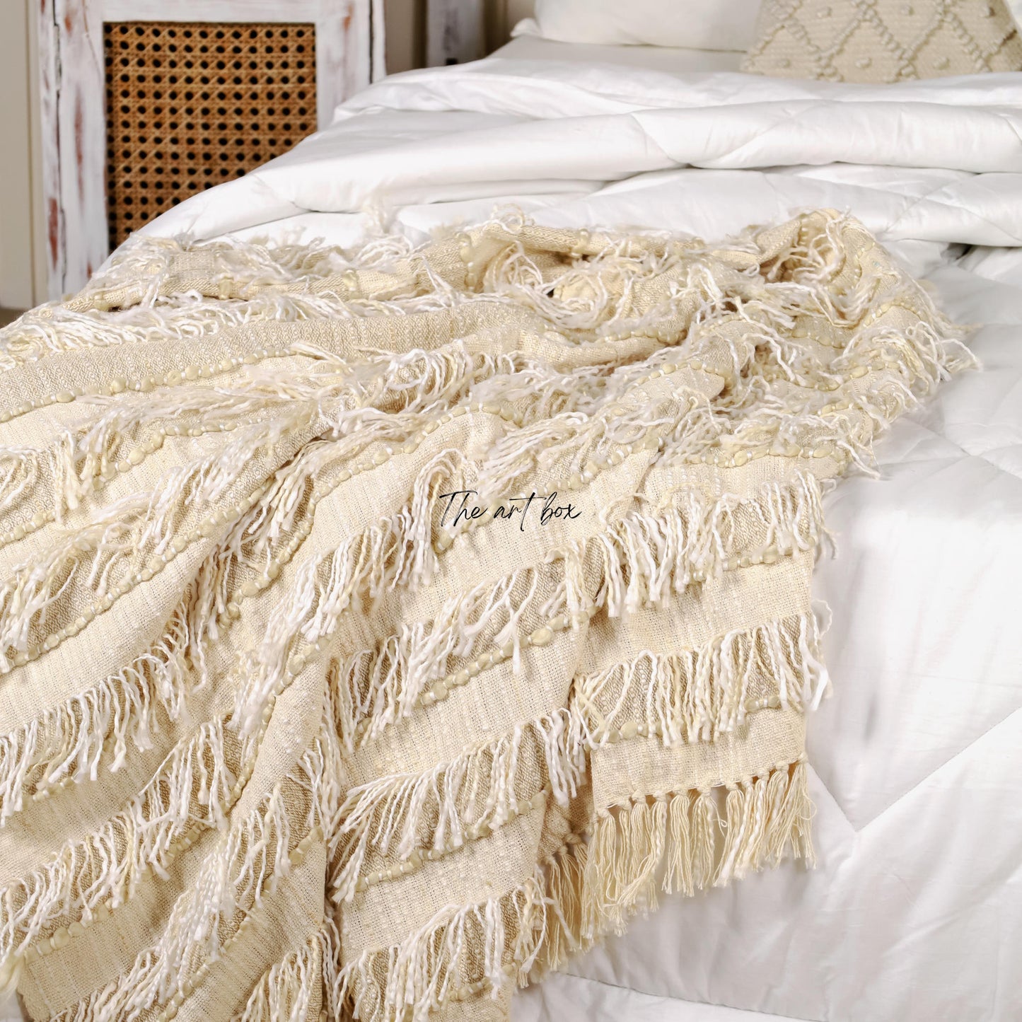 Boho Fringe Striped Hand Tufted Throw