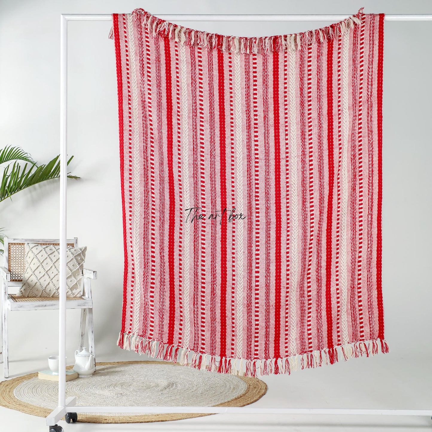 Red Striped Hand Tufted Throw