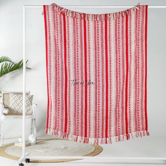 Red Striped Hand Tufted Throw