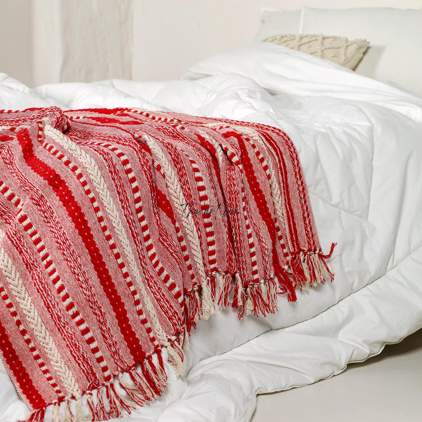 Red Striped Hand Tufted Throw