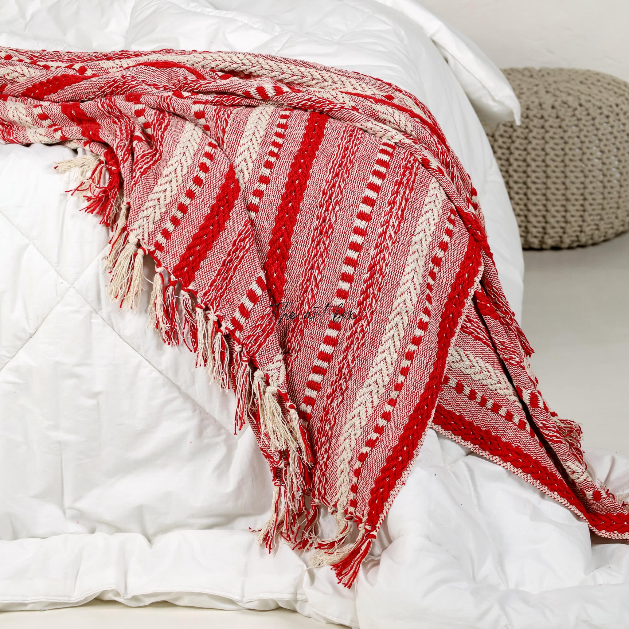 Red Striped Hand Tufted Throw