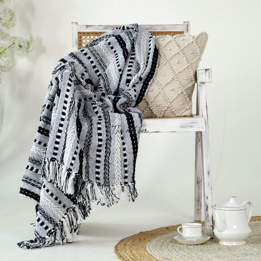 Black Striped Hand Tufted Throw