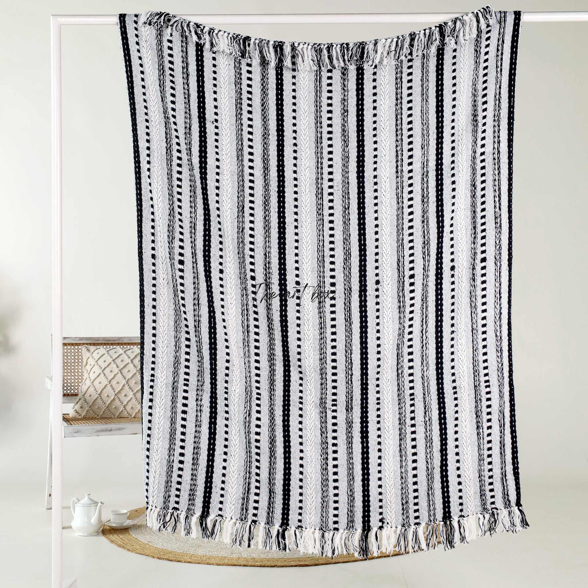 Black Striped Hand Tufted Throw