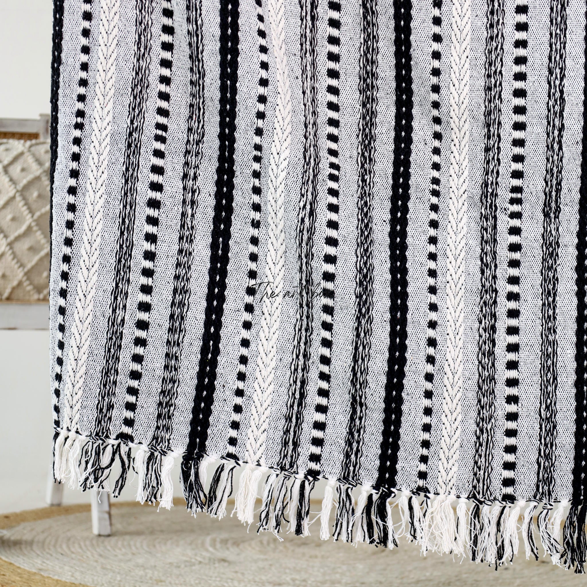 Black Striped Hand Tufted Throw