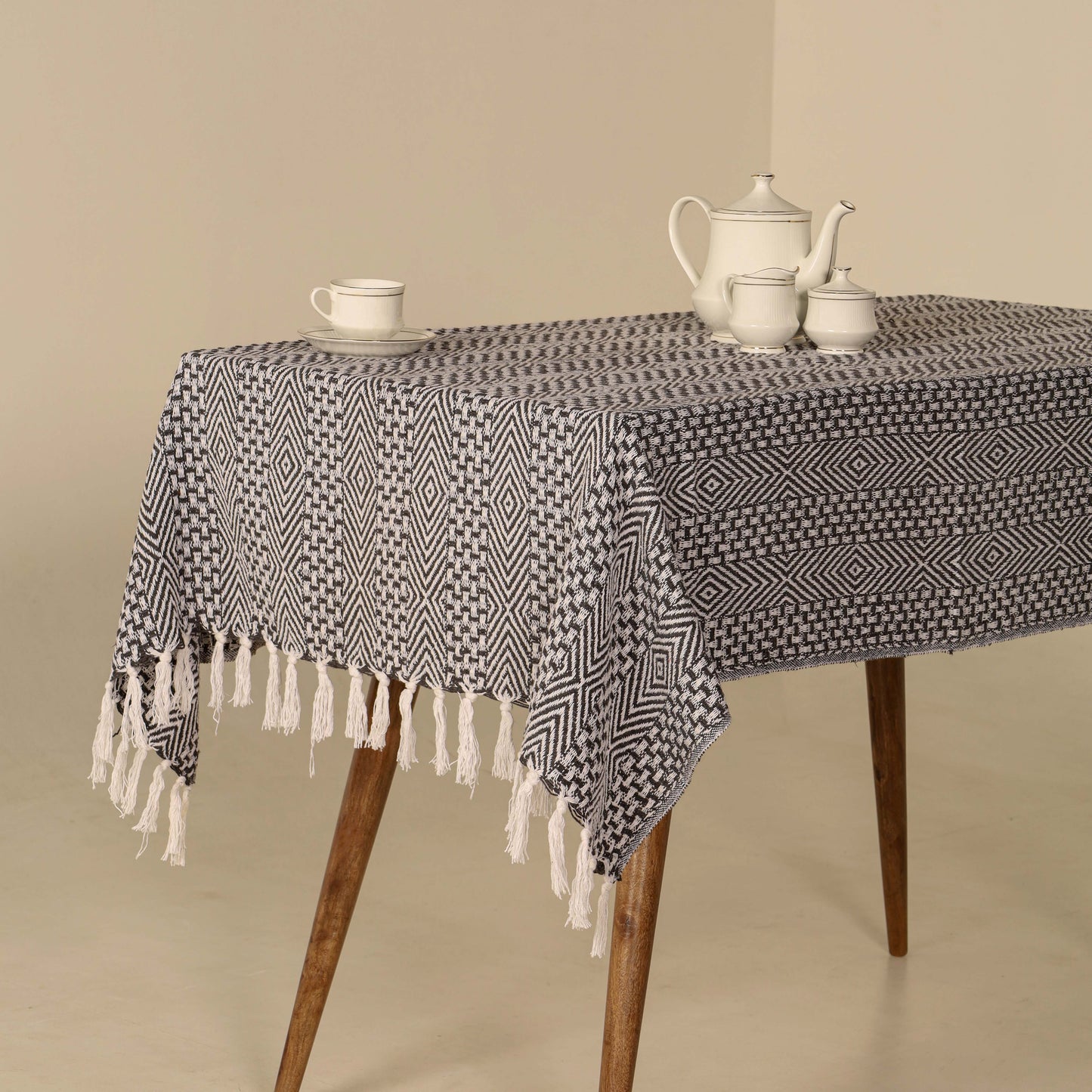 Gray with White Stripe Cotton Tablecloth