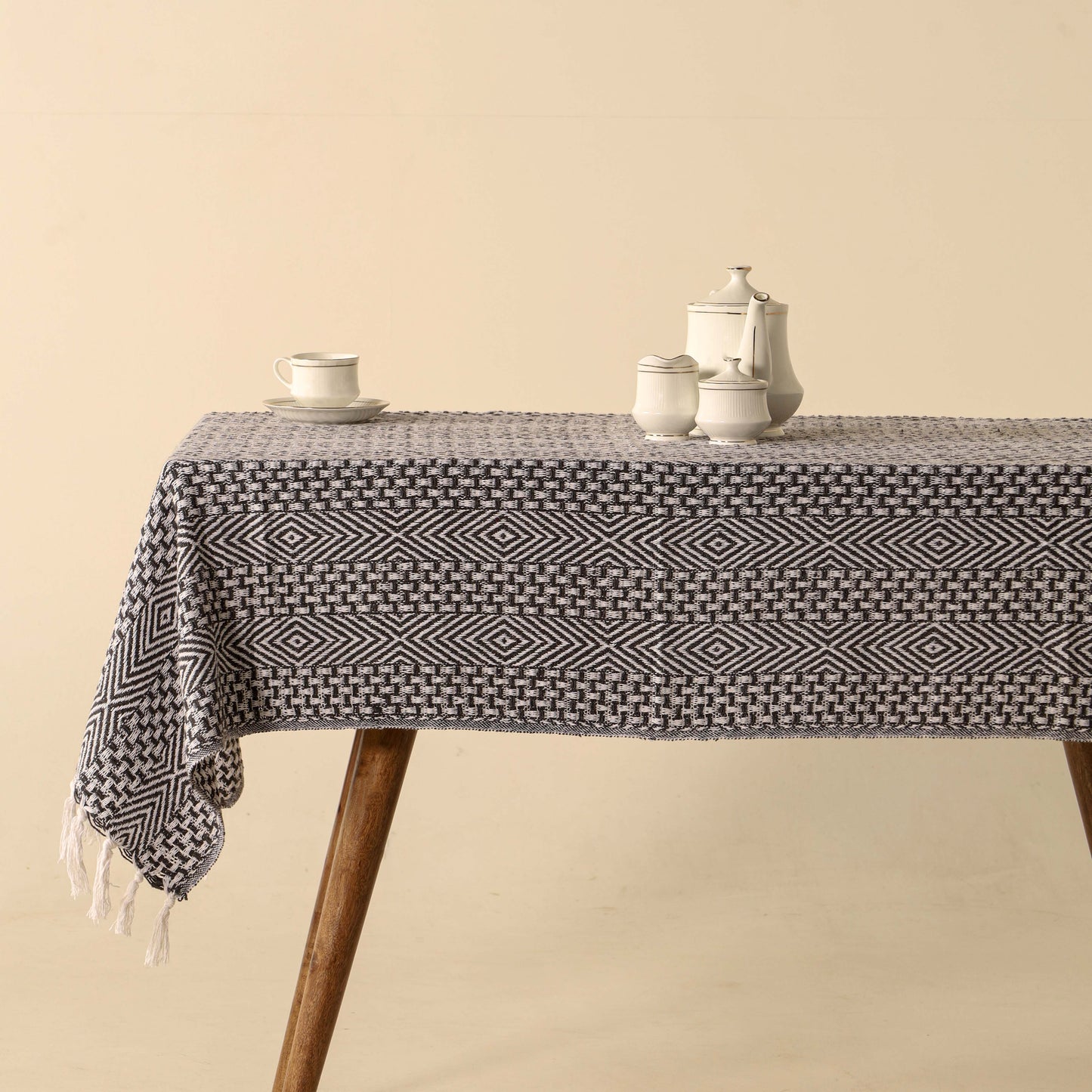 Gray with White Stripe Cotton Tablecloth