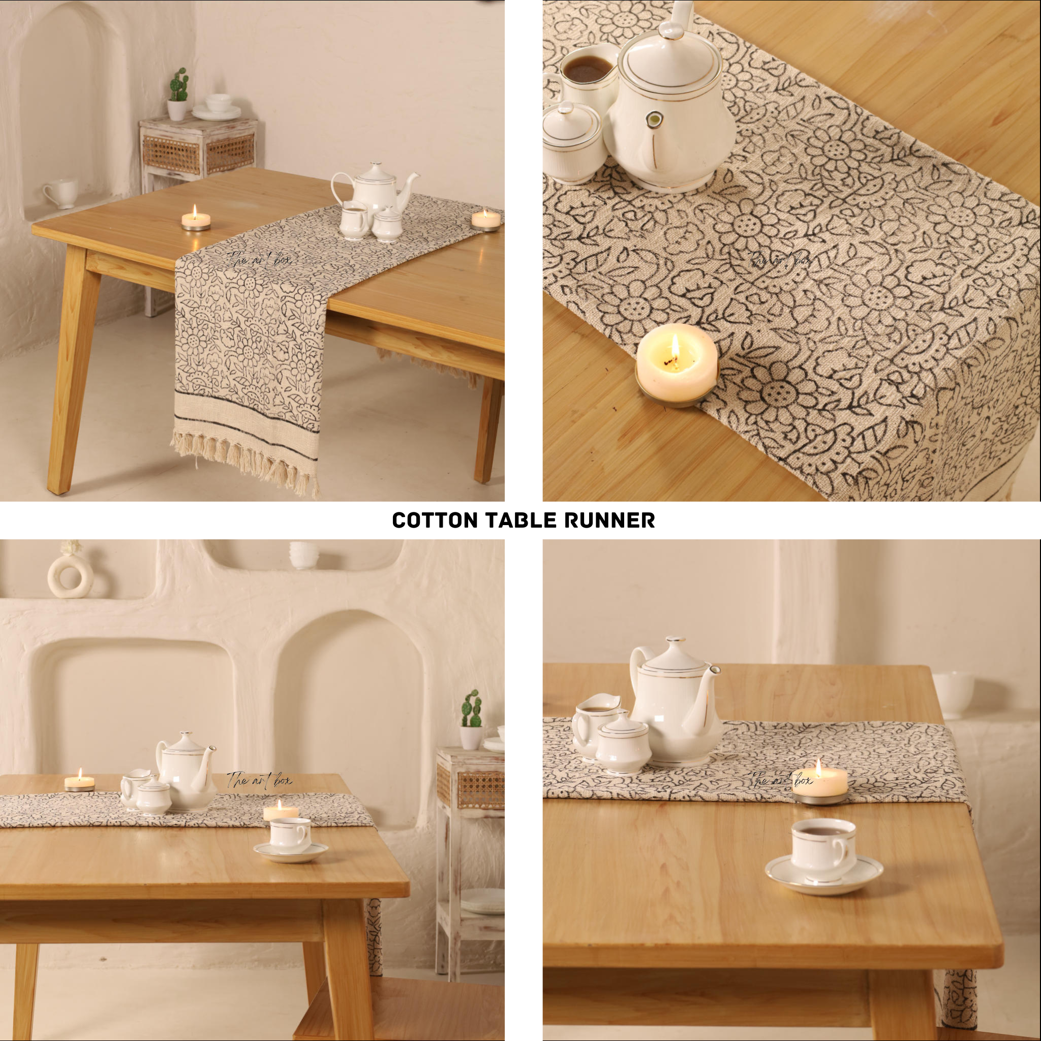 Beige Printed Cotton Table Runner