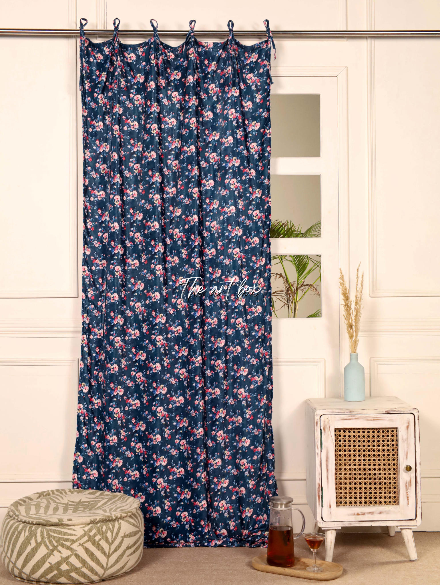 Blue Floral Velvet Curtains - 1 panel set