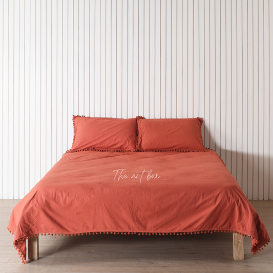 Red Linen Bedsheet with Pillow Covers