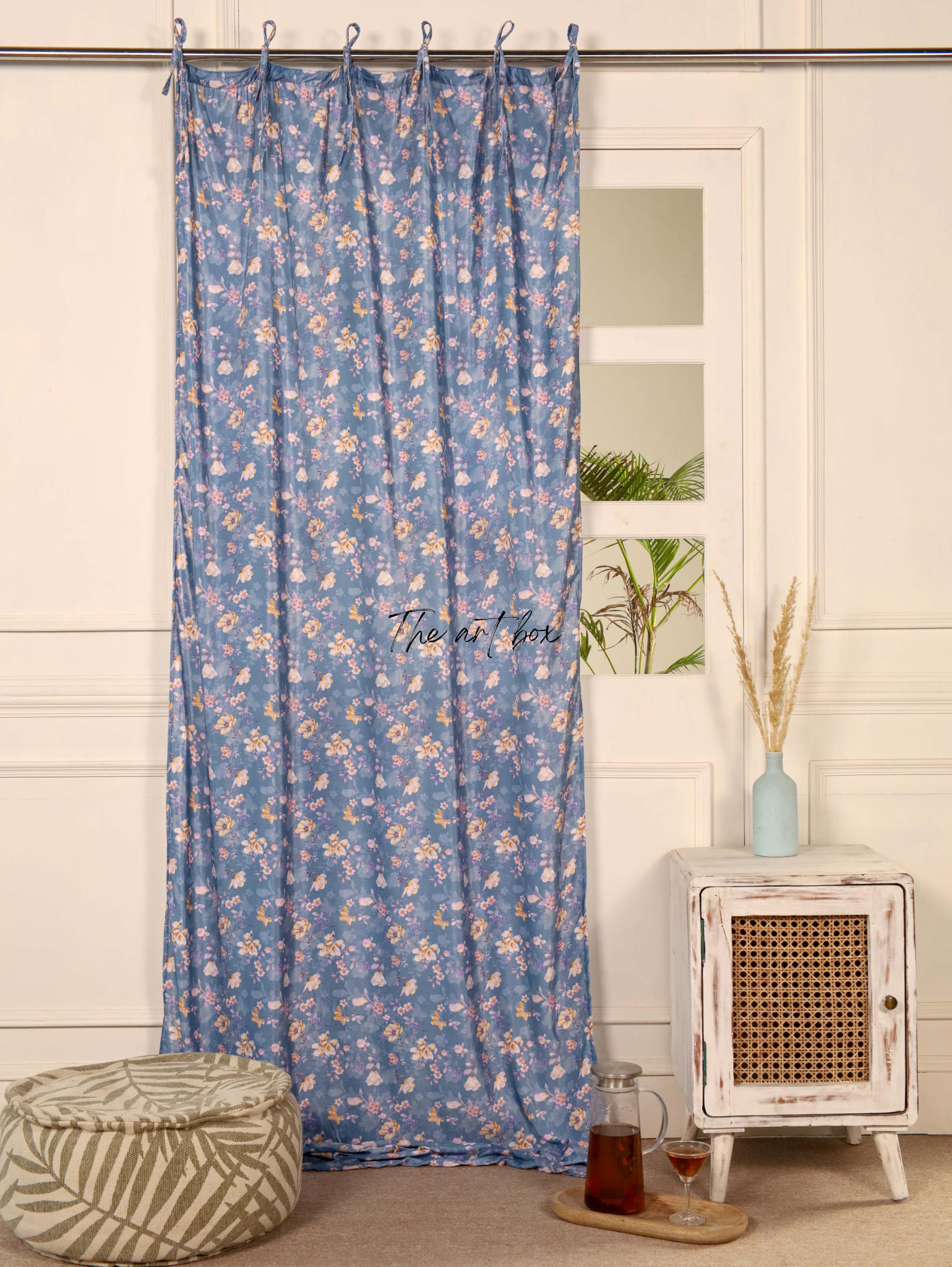 Blue Floral Velvet Curtains - 1 panel set