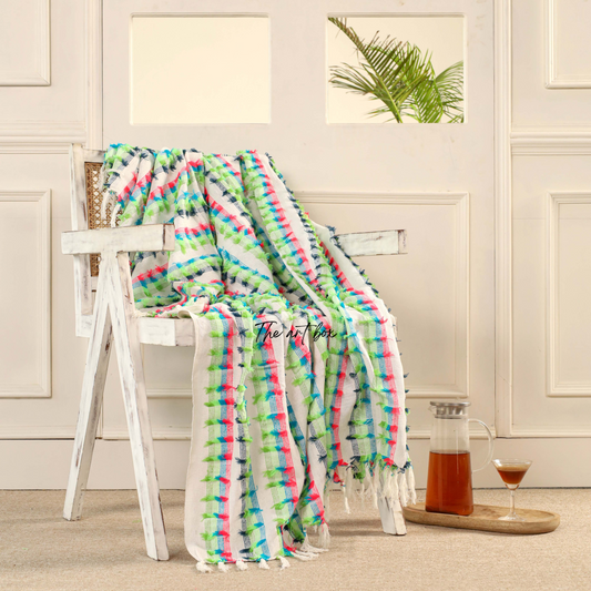 Multi Color White Striped Hand Tufted Throw