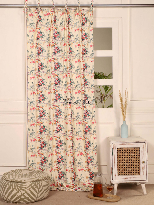 Peach Floral Velvet Curtains - 1 panel set