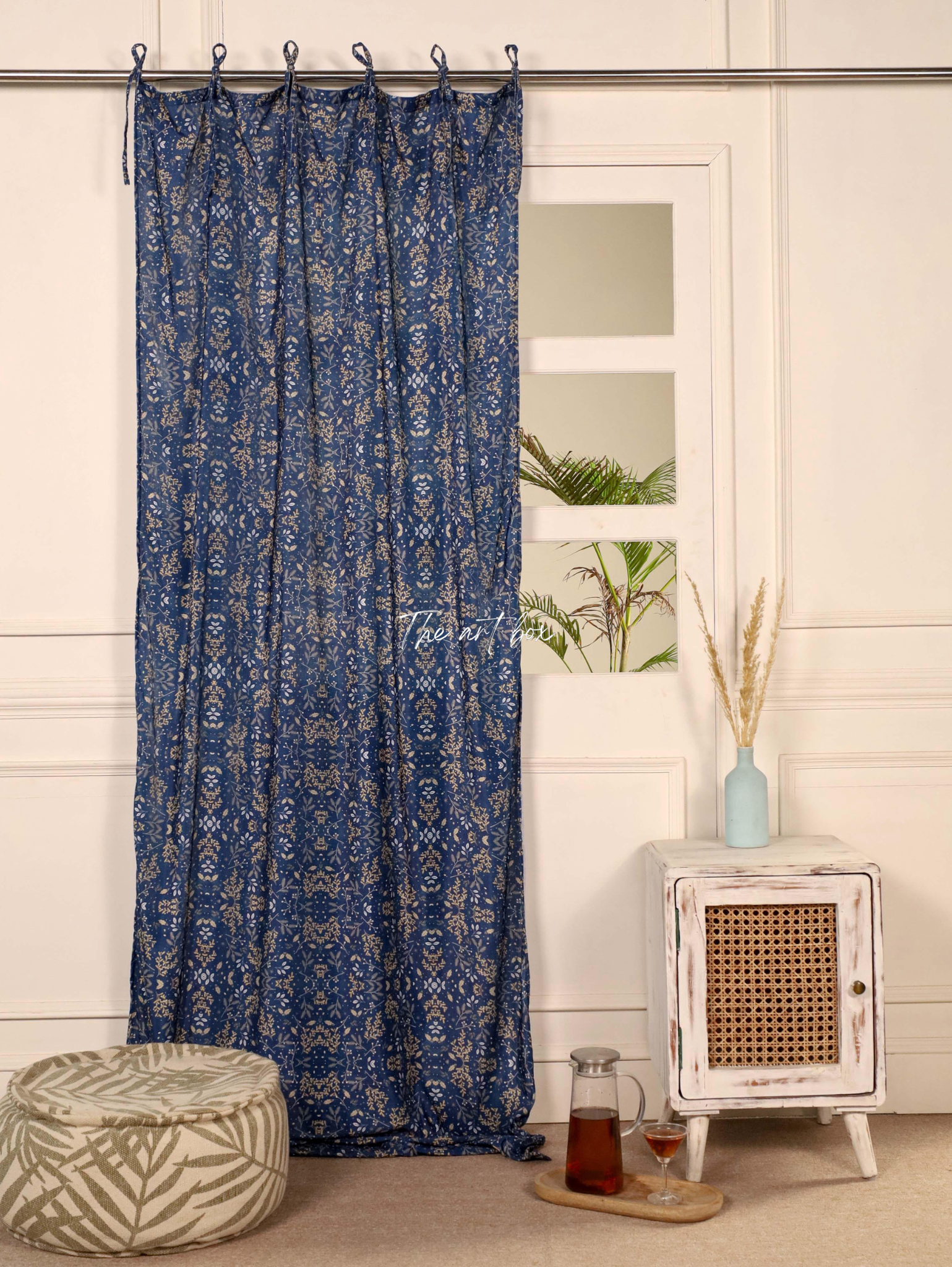 Dark Blue Floral Velvet Curtains - 1 panel set