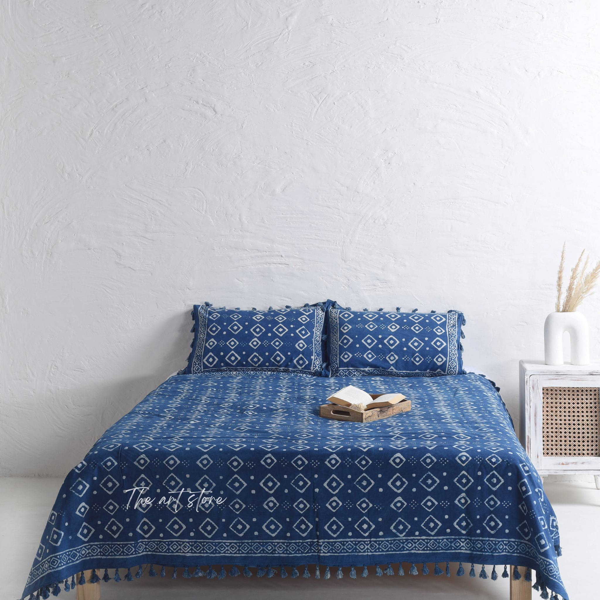 Boho Stone Washed Block Printed Bedsheet and Pillow Set