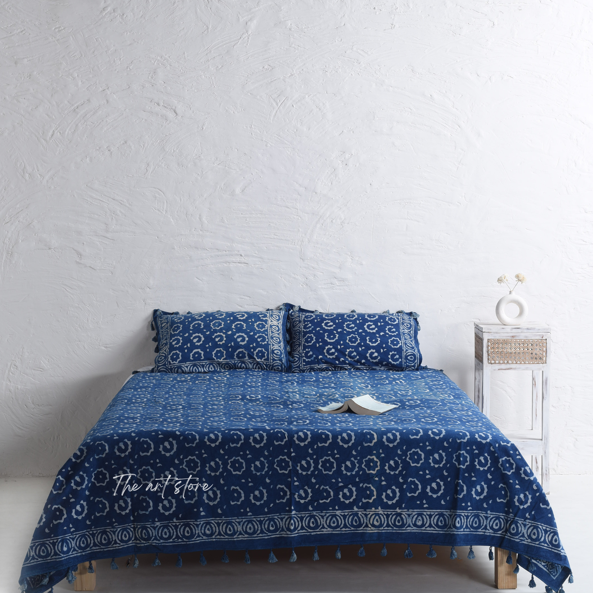 Mud Cloth Blue Block Printed Bedsheet and Pillow Set