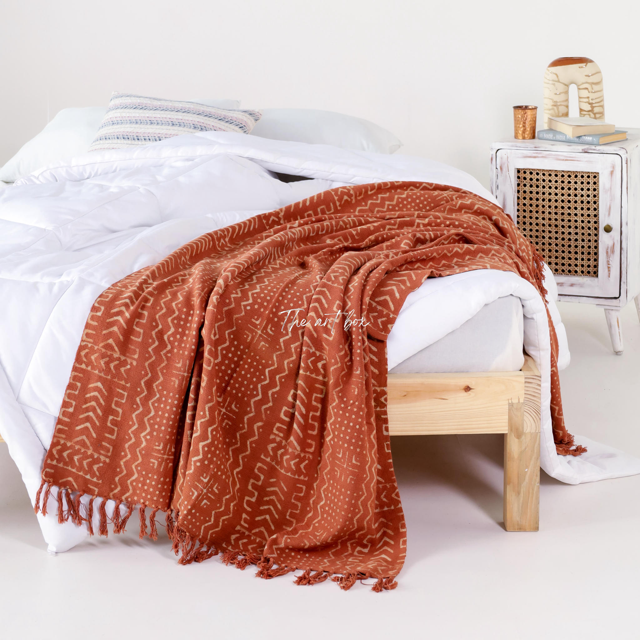 Rust Orange Daabu Print Throw