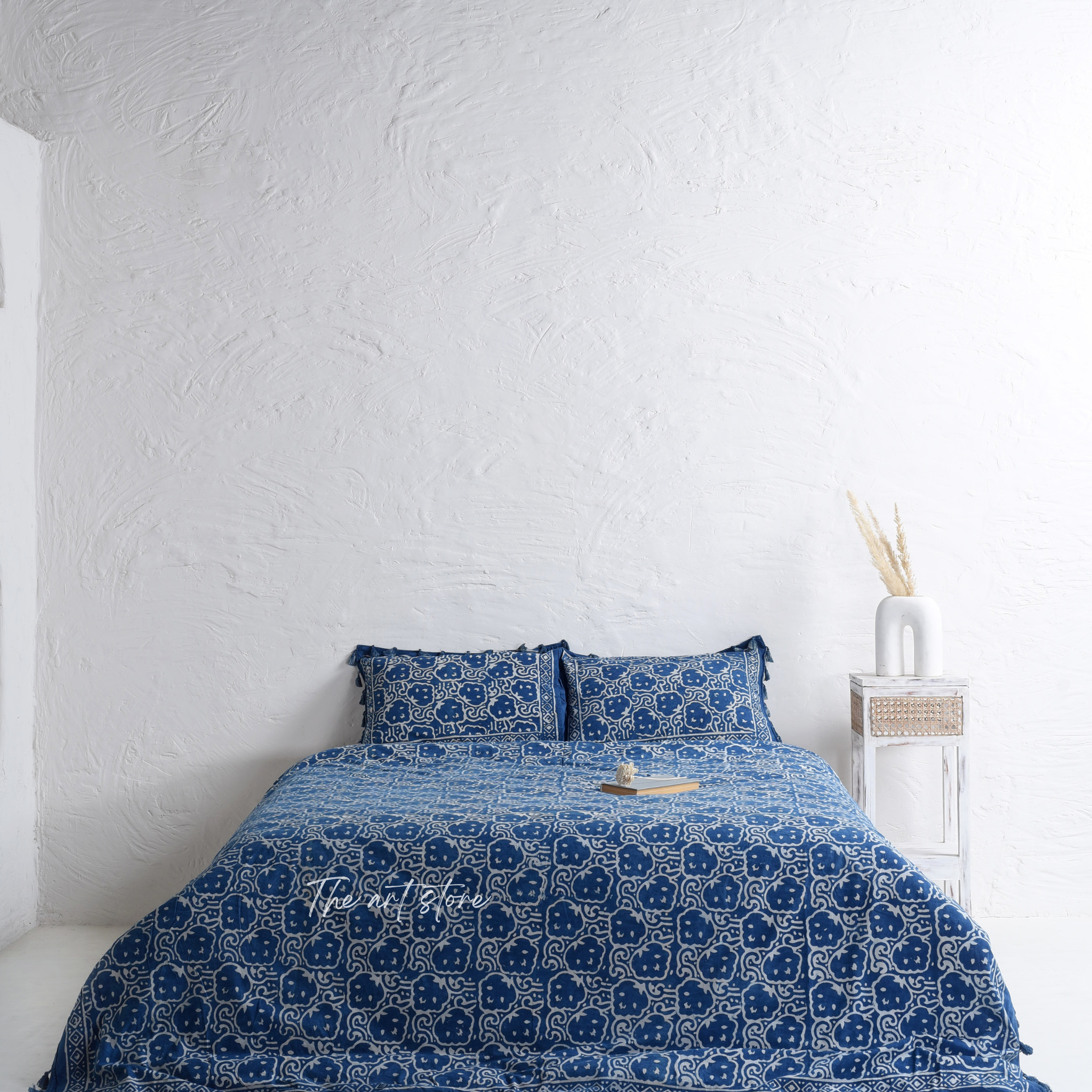 Indigo Hand Block Printed Duvet Cover and Pillow Set