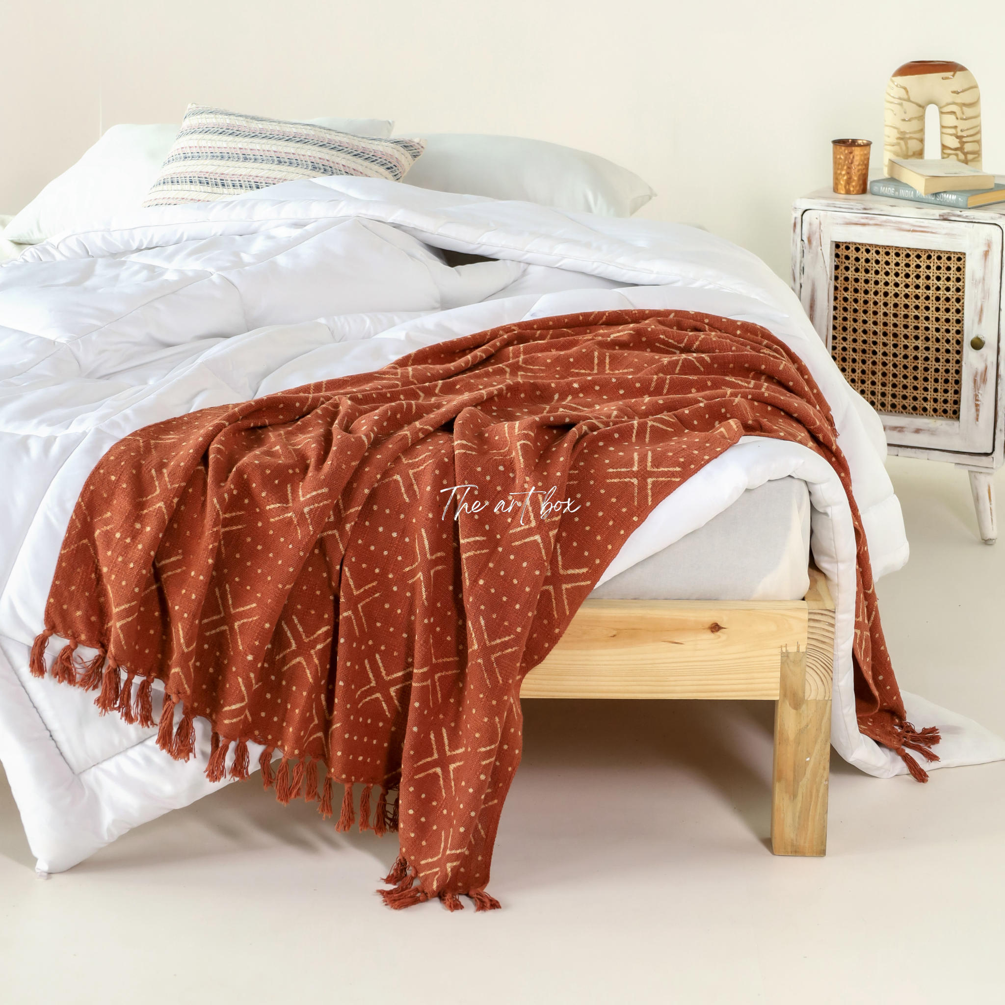 Orange Daabu Print Throw