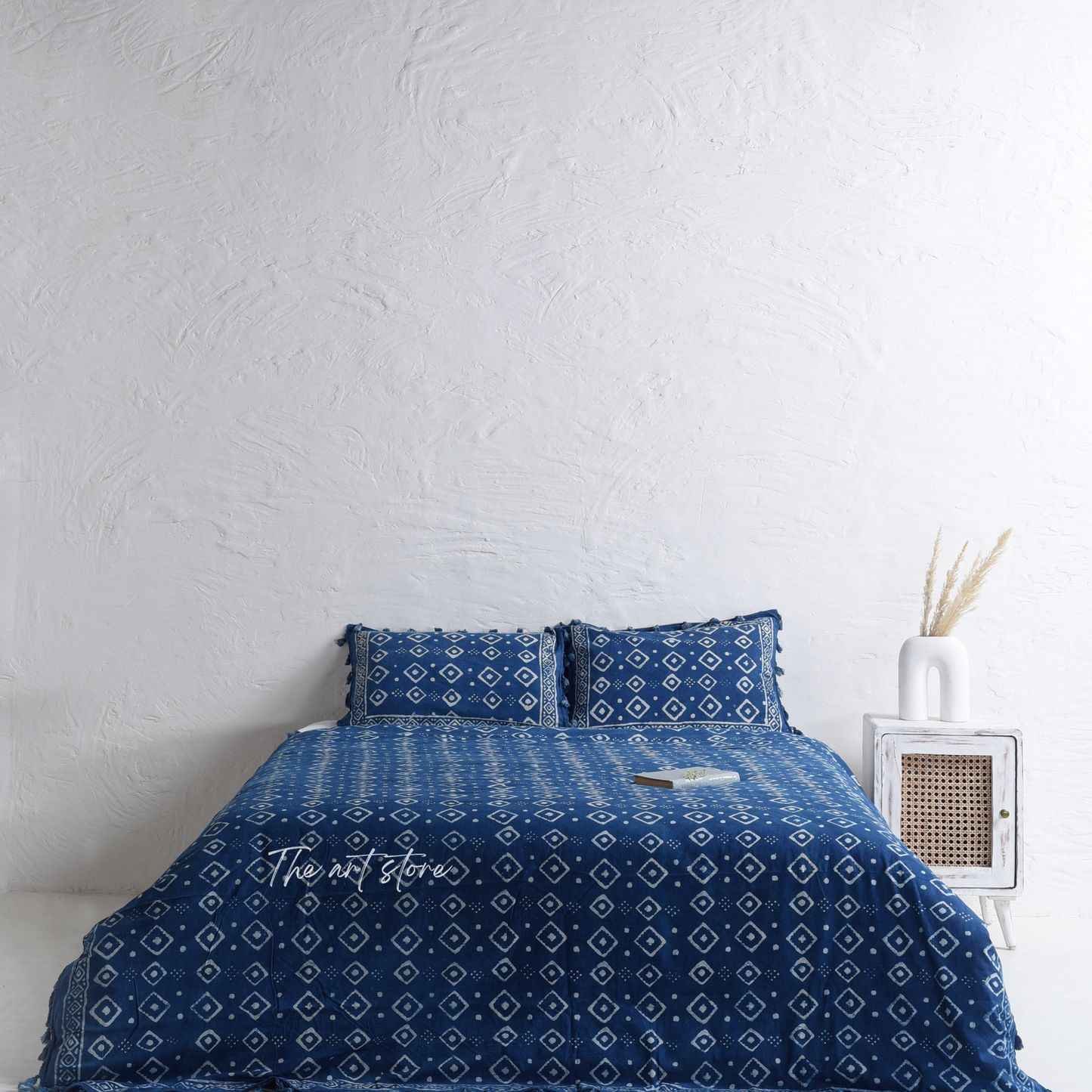 Mud Cloth Blue Block Printed Duvet Cover and Pillow Set